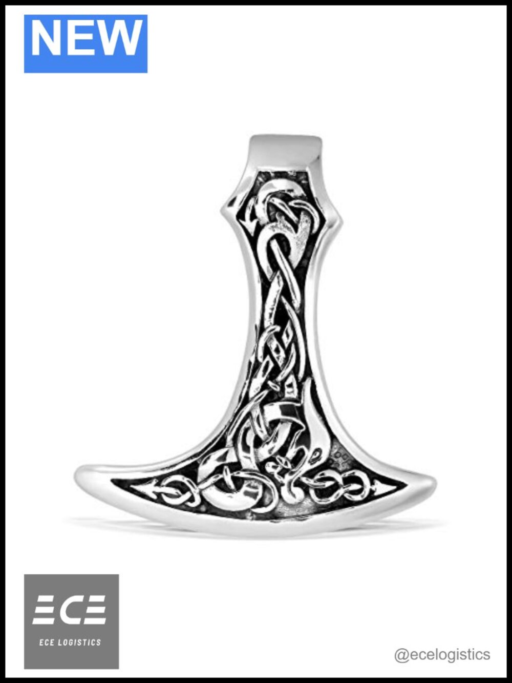 925 Sterling Silver Viking Mammen Axe Double Sided Pendant
